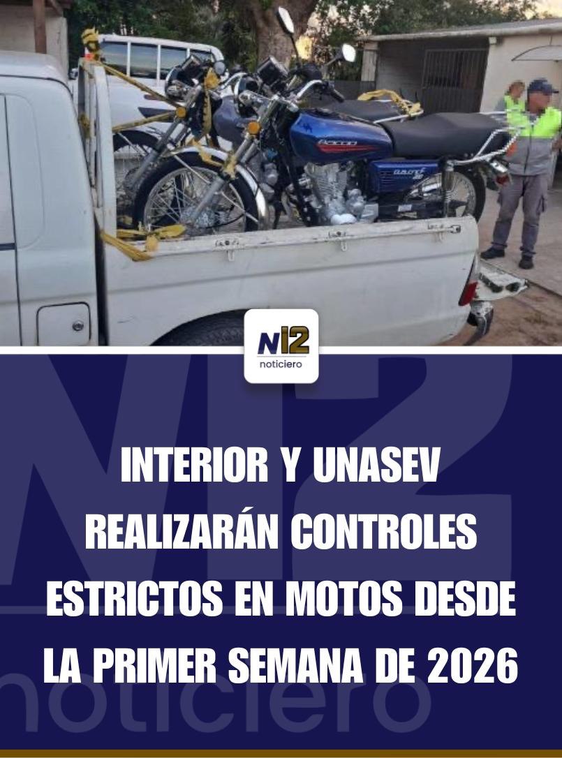 Interior y Unasev incrementarán los controles de motos desde 2026 en todo el país
Deja un comentario / Nacionales / Por Canal 12

A partir de la primera semana de 2026, el MI y la Unasev pondrán en marcha un operativo especial.

facebook.com/share/v/17hv4S…

canal12melo.com/interior-y-una…