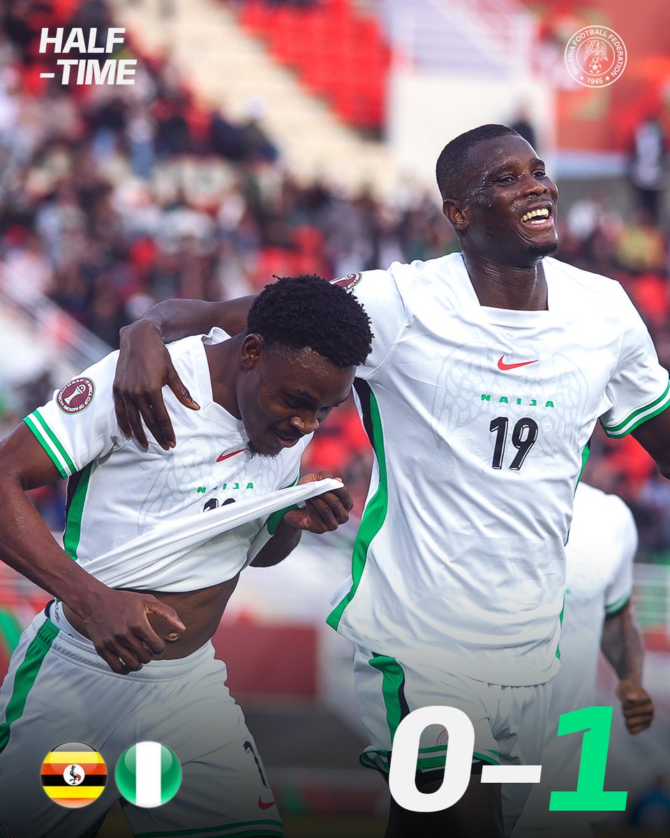 The #SuperEagles lead at the break!

UGA 🇺🇬 0–1 🇳🇬 NGA

#UGANGA #Naija4TheWin #AFCON2025