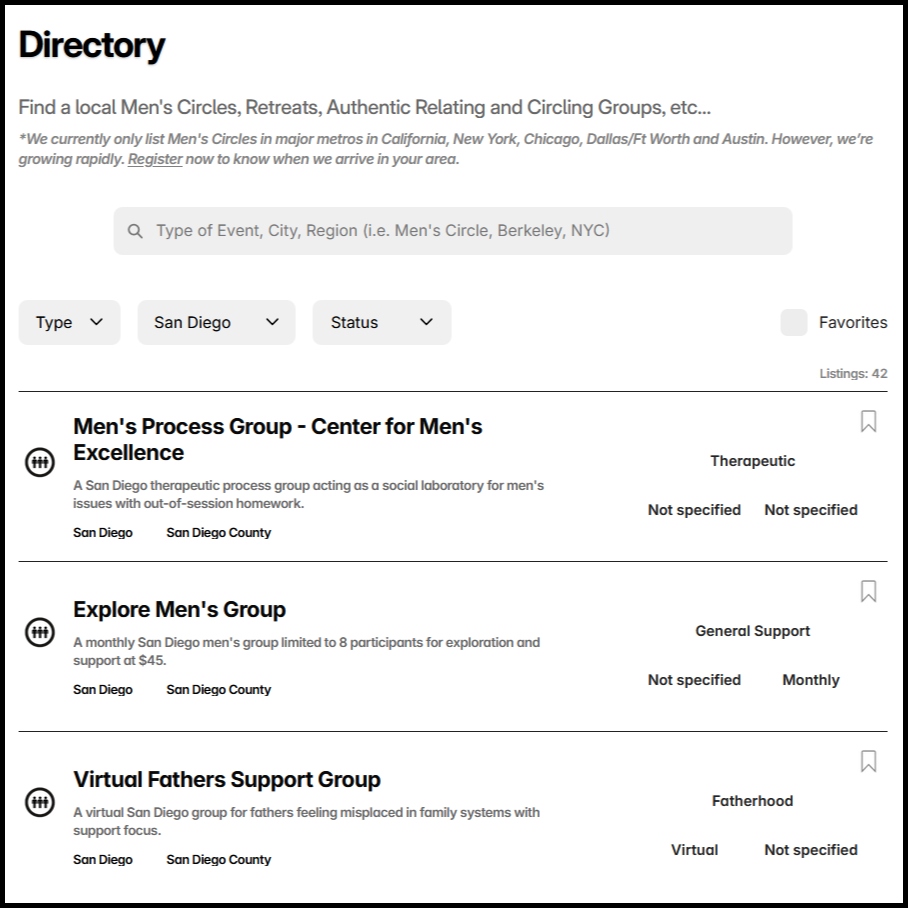 I've just learned about a great new resource for men. It's a directory of men's groups which is available to everyone without charge at the link below. Check it out!  
#masculinity #mensgroup 

soultoupee.com/directory