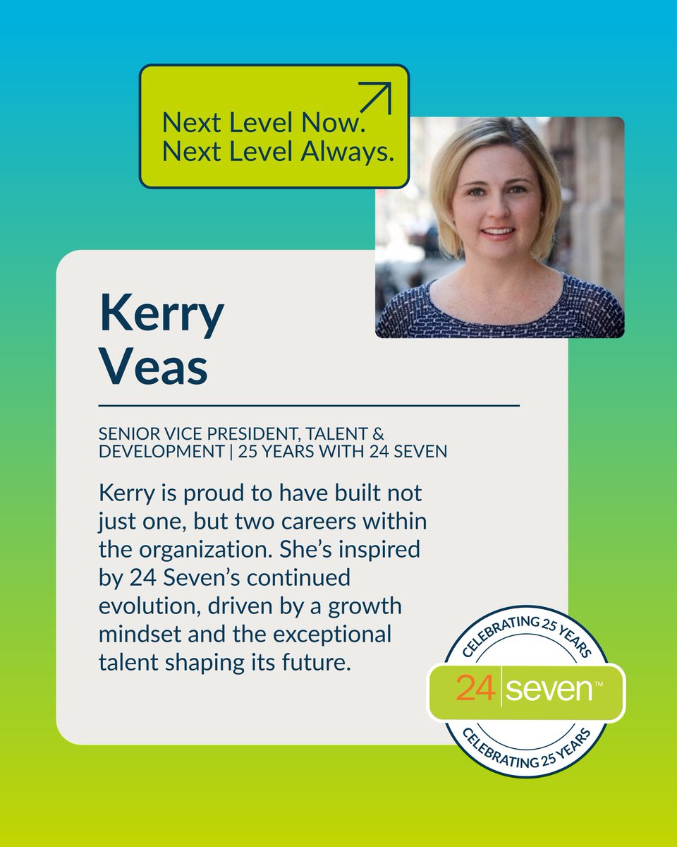 24seventalent's tweet image. As 24 Seven celebrates its 25th anniversary, we’re honored to recognize Kerry Veas, one of our very first team members. Thank you, Kerry, for your dedication, leadership, and the lasting impact you continue to make at 24 Seven!

#25years #teamwork #employeeappreciation