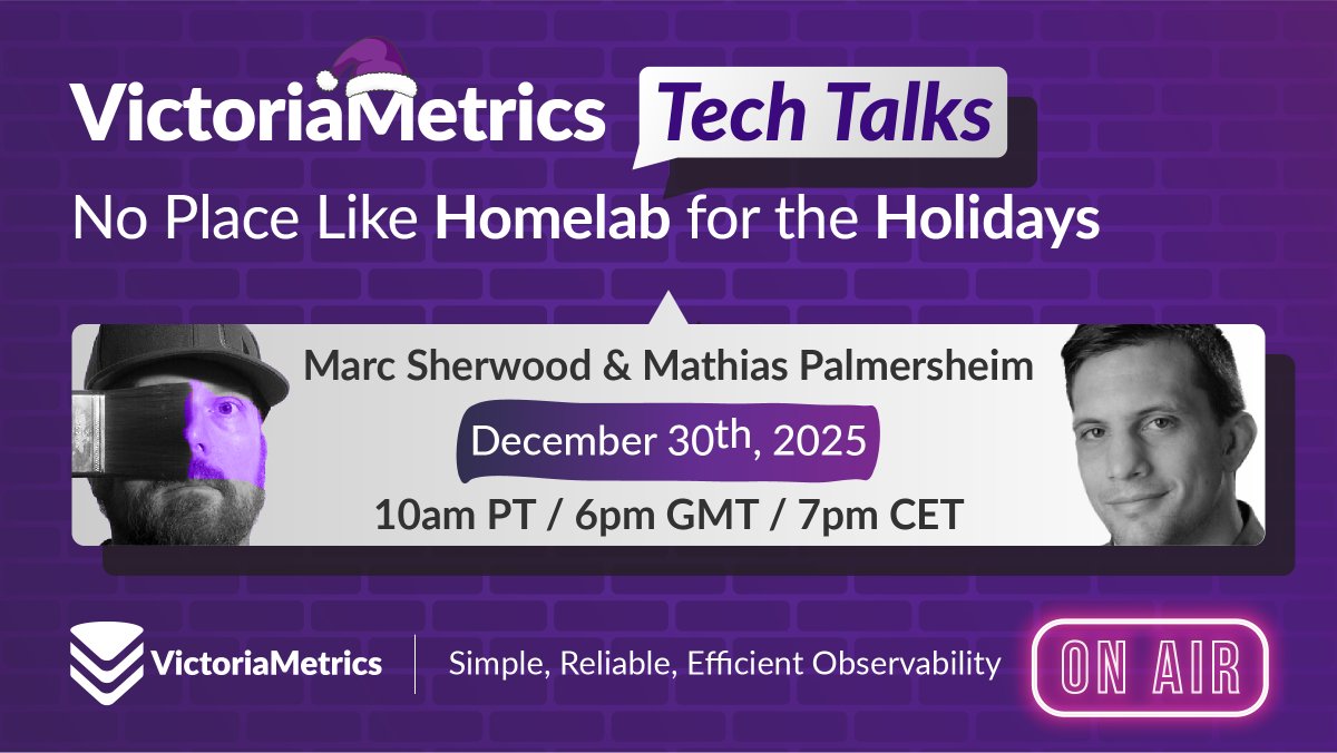 ⏰ We’ll be live in one hour!
There’s no place like the #Homelab for the holidays. 🏠🎄
Join us for a special "No Slides" Tech Talk! We’re live-demoing a full Proxmox setup and showing you how to monitor it all with VictoriaMetrics.
Come for the cable management, stay for the