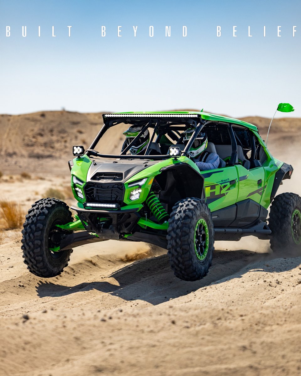 KawasakiUSA's tweet photo. At the core of the new Teryx4/5 H2 is a 250-HP* 999cc in-line 4-cylinder supercharged engine, delivering power through a continuously variable transmission designed to withstand high horsepower and high rpm. #TeryxH2 #H2 #ProjectH2 #GoodTimes #Kawasaki https://t.co/7BjwqPC3NP