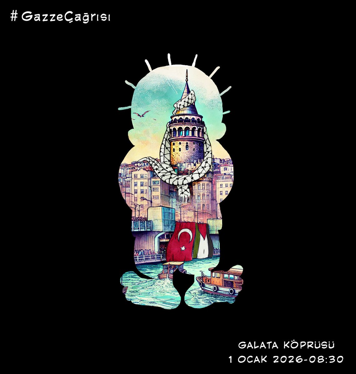Kâğıtta ateşkes var, sahada hayat yok.
Bu çelişkiyi görmezden gelmiyoruz.
#GazzeÇağrısı
📍 Galata Köprüsü
🗓 1 Ocak 2026
⏰ 08.30