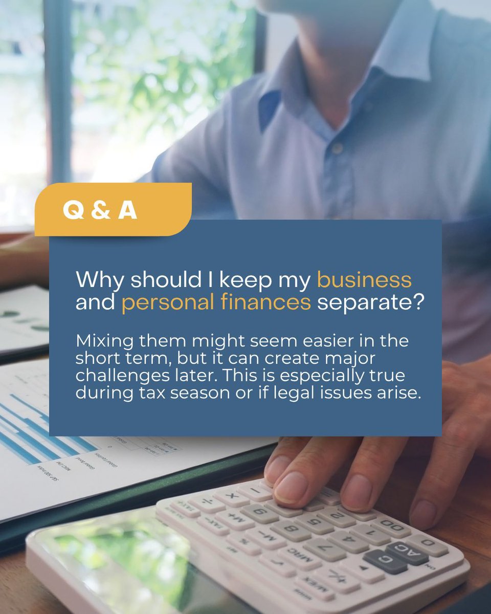 SealsFinancial's tweet image. Keeping your business and personal finances separate does more than make tax time easier. It protects your personal assets, keeps your books clean, and gives you a true picture of how your business is performing.