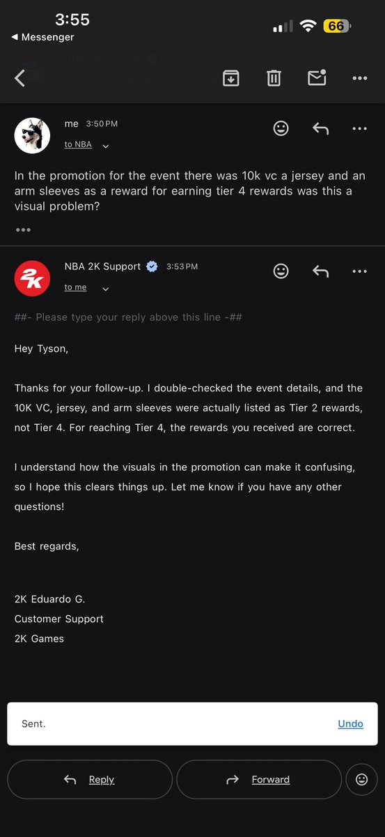 notasimp26's tweet photo. @2KIntel @NBA2K @BADGEPLUG @DoubleH_YT @NBA2k16Support please get this to the right hands because I have never seen an event take place like this I still haven’t received my vc arm sleeves or jersey. https://t.co/Vol1NVZGQ4