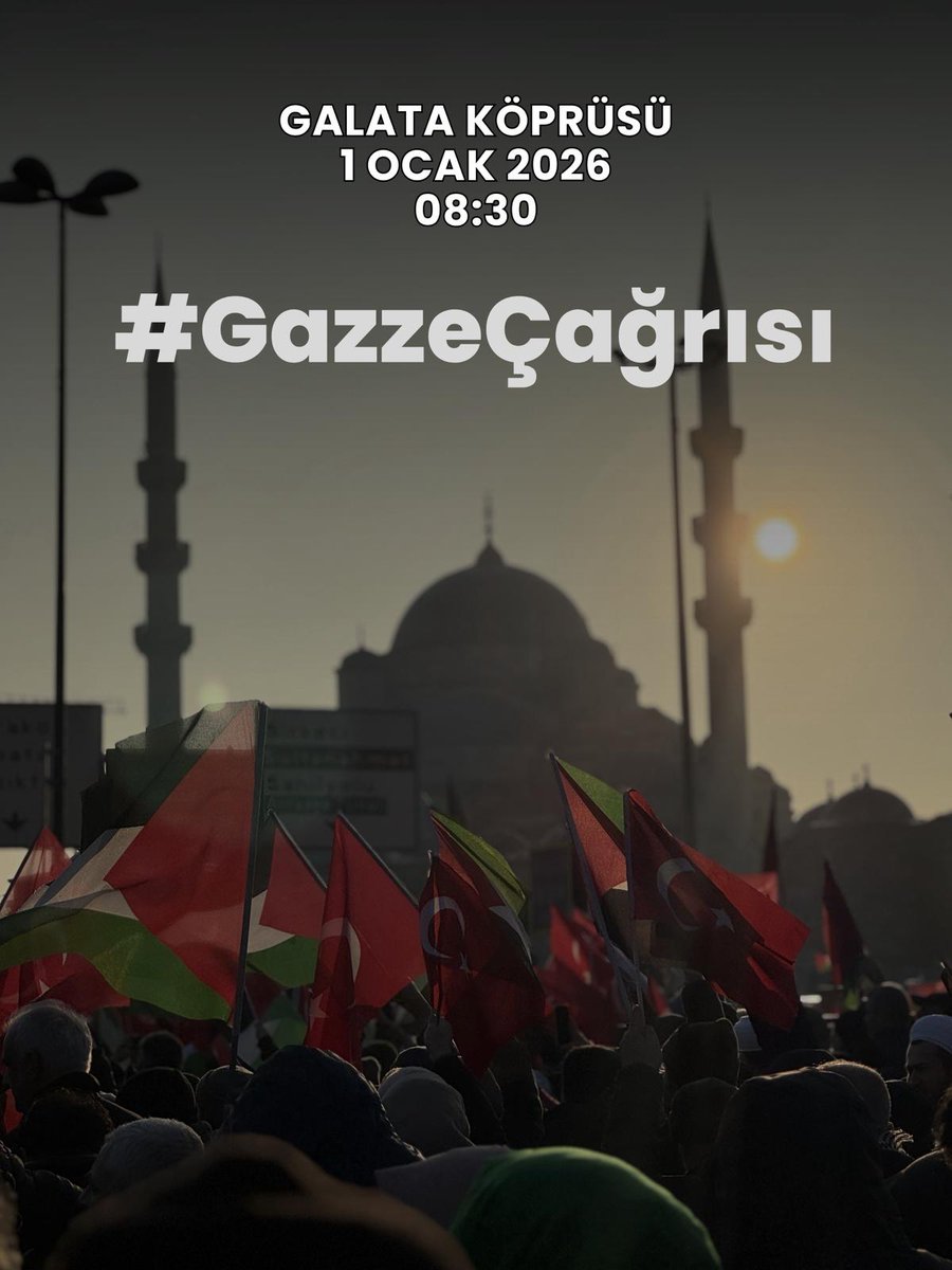 Galata Köprüsü’nde buluşalım; Filistin’e güç olalım!! #GazzeÇağrısı
📍 Galata Köprüsü
🗓 1 Ocak 2026
⏰ 08.30