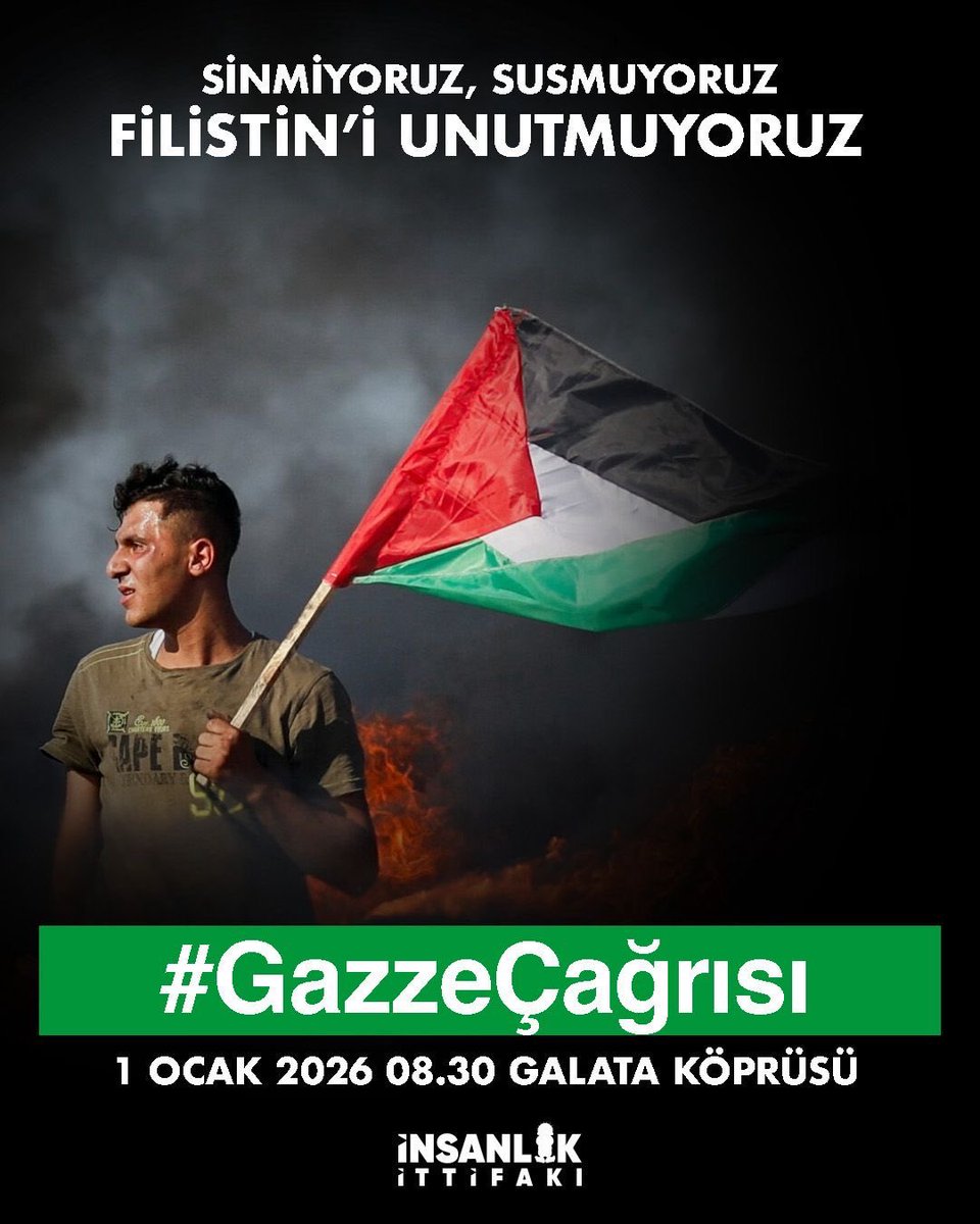 Kâğıtta ateşkes var, sahada hayat yok.
Bu çelişkiyi görmezden gelmiyoruz.
#GazzeÇağrısı 
📍 Galata Köprüsü
🗓 1 Ocak 2026
⏰ 08.30