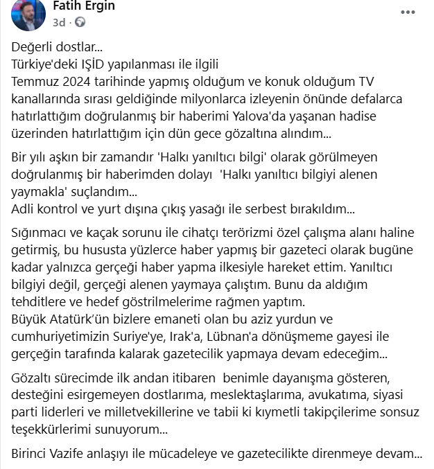 Kamuoyunun bilgisine...
Birinci Vazife anlayışı ile Atatürk'ün emaneti için mücadeleye ve gazetecilikte direnmeye devam!