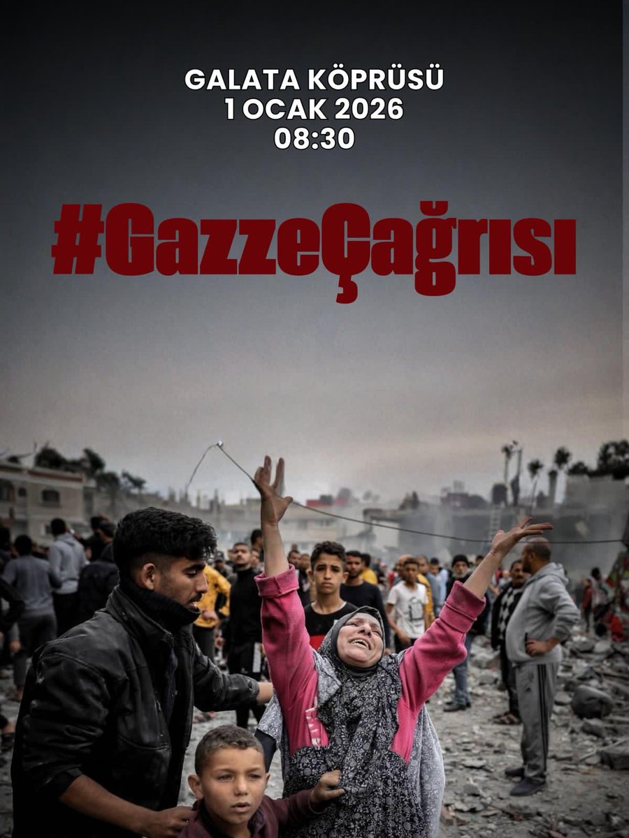 Sinmiyoruz, susmuyoruz. Haksızlığı, zulmü tüm dünyaya duyuruyoruz. Filistin’i unutmuyoruz! Galata Köprüsü’nde buluşuyoruz! #GazzeÇağrısı
📍 Galata Köprüsü
🗓 1 Ocak 2026
⏰ 08.30