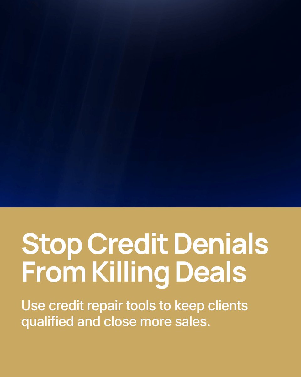 aphillyated2's tweet photo. Turn credit denials into deal closers.

Real estate pros: Use credit repair tools to keep clients in your pipeline.

Refer, repair, qualify, close—repeat.

Build loyalty, boost revenue, become the go-to credit expert.

Explore how credit repair can save your business and clients. https://t.co/g90YPQ36Ie
