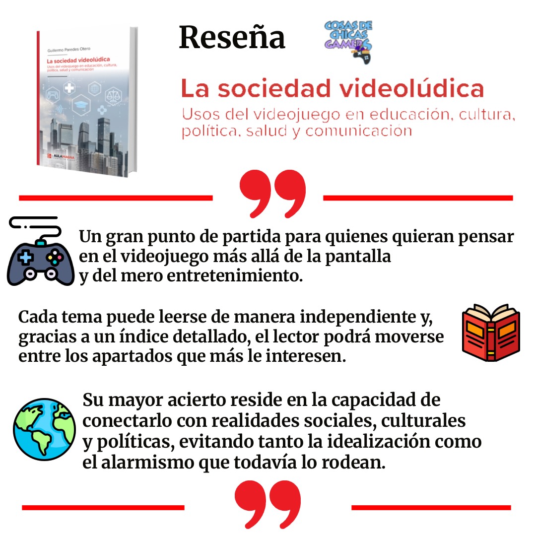 williamcadiz's tweet photo. Comparto la reseña que ha publicado @cdChicasGamers sobre 'La sociedad videolúdica' además de algunas citas (hay muchas más) que me han llamado la atención.
¡Muchas gracias y me alegro que hayáis disfrutado del libro!
🔗https://t.co/hc37qEm3TZ
#GameStudies https://t.co/IjzRPW5uK7