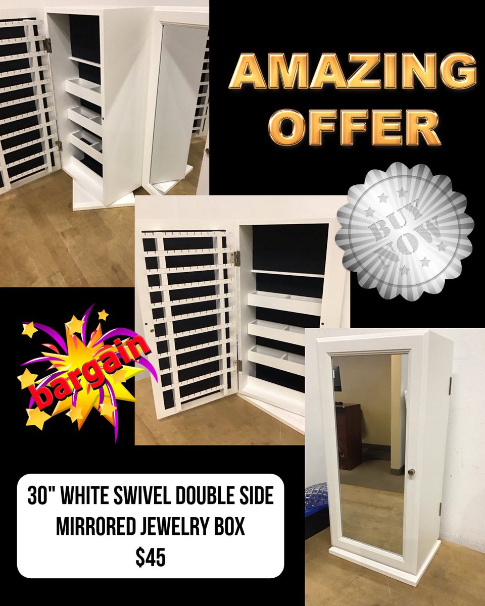 ConsignmentFLA's tweet image. This 30 inch white swivel double sided mirrored jewelry box is the kind of smart buy you’ll wonder how you lived without. 

#closetgoals #bedroomfinds #consignmentdeal #smartstorage #homefinds #decorsteal #encoreinteriors  #furnishings #furnishing #furnituremakeover