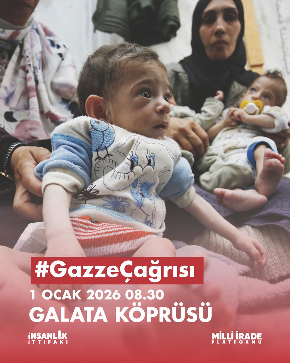 Sinmiyoruz. Susmuyoruz. Filistin’i unutmuyoruz. 1 Ocak sabahı Galata’da buluşup bunun arkasında duruyoruz. Gel, yanında duralım.
 #GazzeÇağrısı
📍 Galata Köprüsü
🗓 1 Ocak 2026
⏰ 08.30