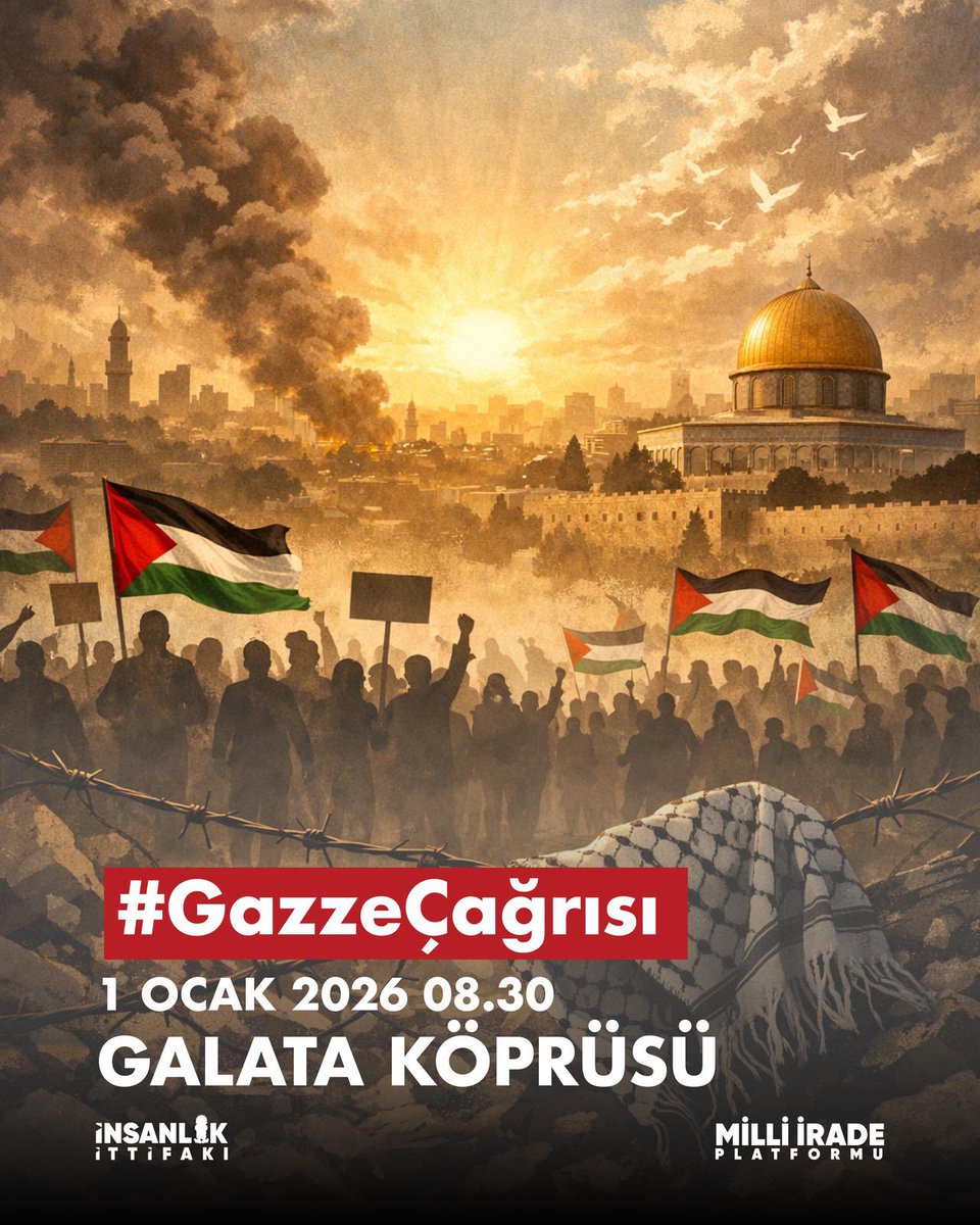 Bazı sabahlar vardır; insanın hayatına not düşer. 1 Ocak sabahı da öyle bir sabah olsun istiyoruz. Galata Köprüsü’nde bir araya gelip “insanlık hâlâ ayakta” diyeceğiz. Kısacık bir vakit ayır, gel. #GazzeÇağrısı
📍 Galata Köprüsü
🗓 1 Ocak 2026
⏰ 08.30