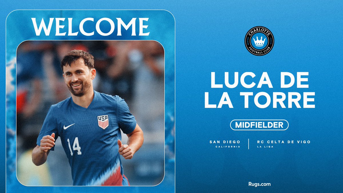 El mediocampista de <a href="/USMNT/">U.S. Soccer Men's National Team</a> Luca de la Torre, llega a <a href="/CharlotteFC/">Charlotte FC</a> procedente de <a href="/RCCelta/">Celta</a> 
El jugador de 27 años viene de jugar en San Diego FC, donde sumó 5 goles y 2 asistencias, y fue titular en todos los partidos de la Copa Oro 2025. <a href="/labarraCLTFC/">@labarraCLTFC</a> 

#ForTheCrown #Porlacorona