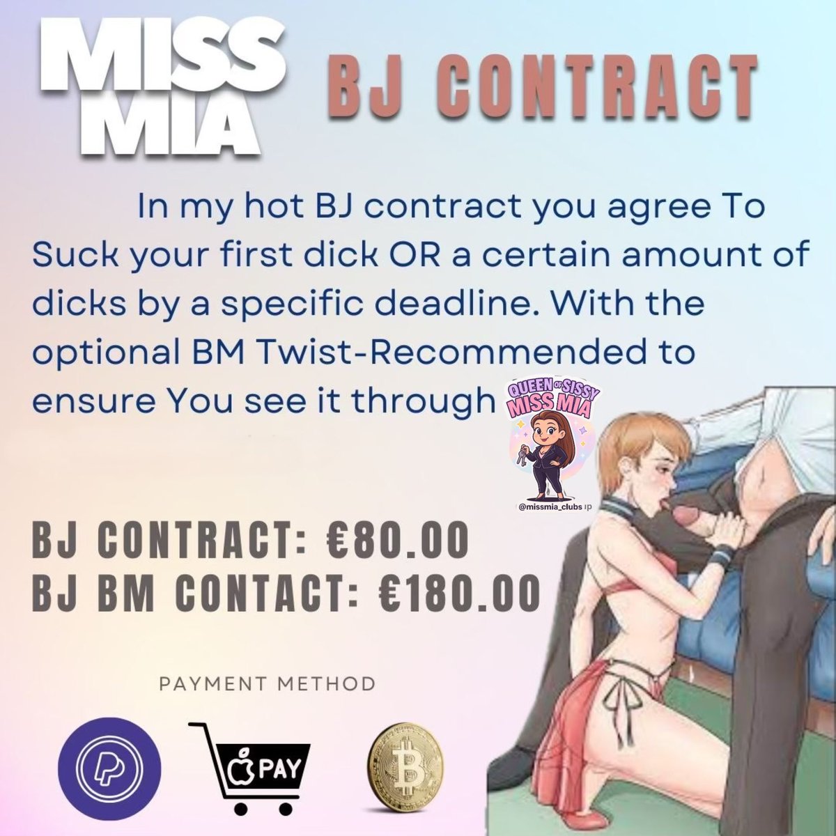 missmia__clubs's tweet photo. 😈🩷 SISSY BJ CONTRACT. 
Dont be late or you will get detention! Learn to suck like a good girl for Miss Mia 😈 

Hot task, tips, training and mind altering, 👄 🍆  instructional voice clips to help you suck real good https://t.co/jMTnNtblOR