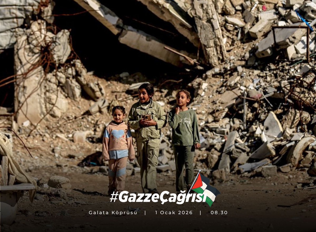 çocuğun “annem nerede?” sorusu havada kalınca, dünyanın bütün lafları eksik kalıyor. O eksikliği büyütmeyeceğiz. 1 Ocak sabahı Galata’da , mazlumun yanında duracağız. Herkes sevdiğini uyandırsın; sabah tüm şehir uyansın.
#GazzeÇağrısı 
📍 Galata Köprüsü
🗓 1 Ocak 2026
⏰ 08.30
