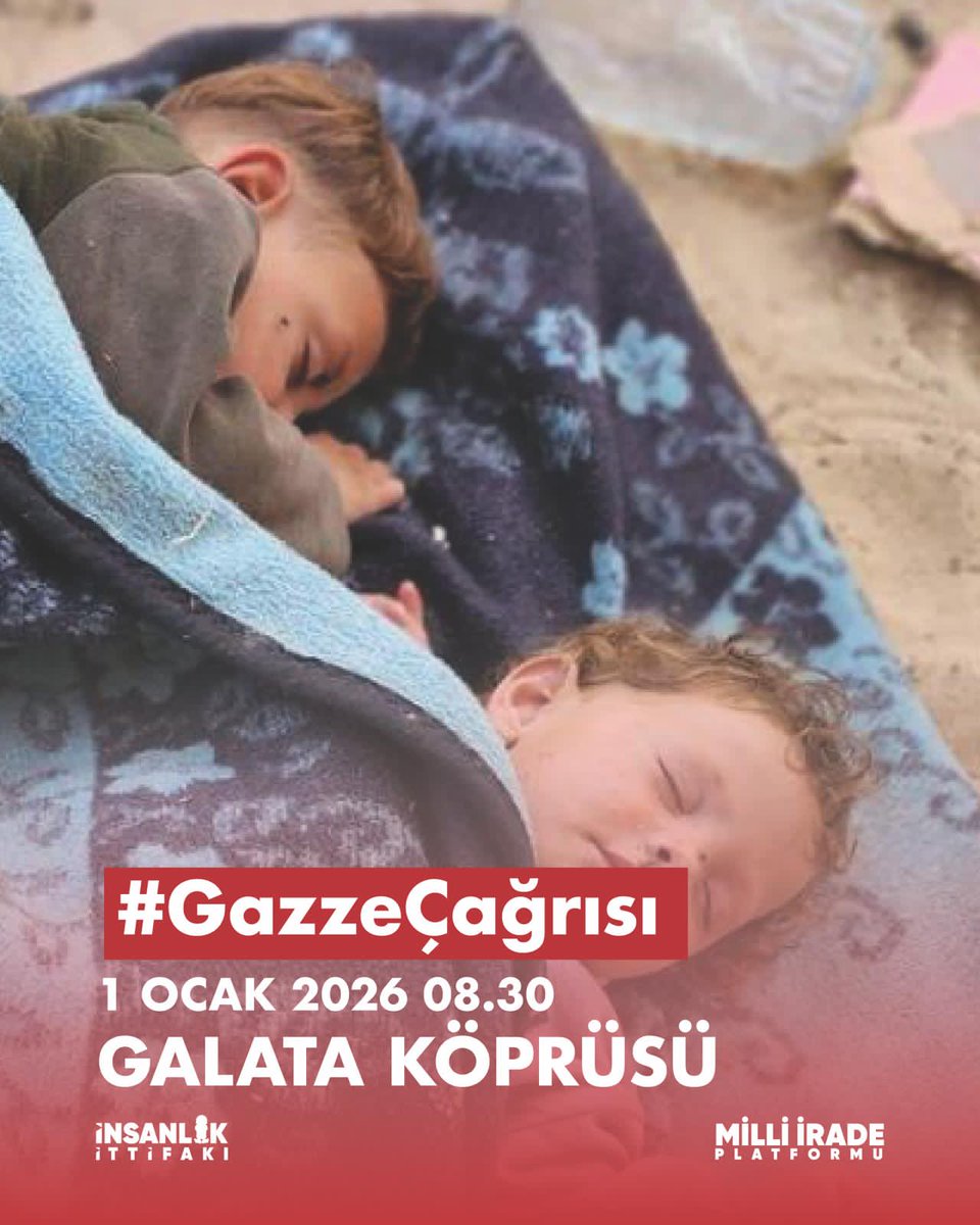 Sinmiyoruz, susmuyoruz. Haksızlığı, zulmü tüm dünyaya duyuruyoruz. Filistin’i unutmuyoruz! Galata Köprüsü’nde buluşuyoruz! #GazzeÇağrısı
📍 Galata Köprüsü
🗓 1 Ocak 2026
⏰ 08.30