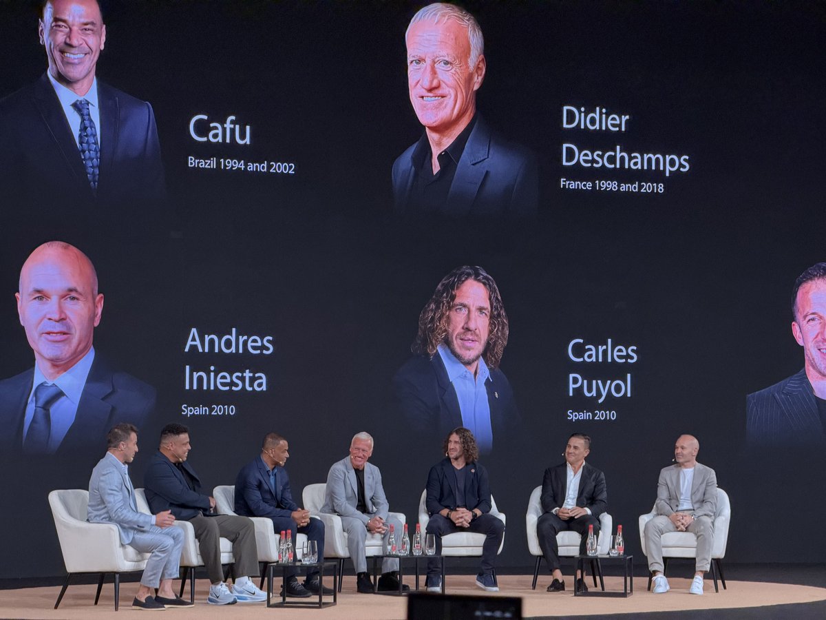 kurbaitaev's tweet image. This literally can happen only in Dubai

All my childhood football legends on one stage 

Ronaldo, Iniesta, Del Piero, Puyol, Cannavaro, Deschamps, Cafu 😍

all of them won at least 1 World Cup in their lives 

Deschamps won as a player and as a coach which is insane