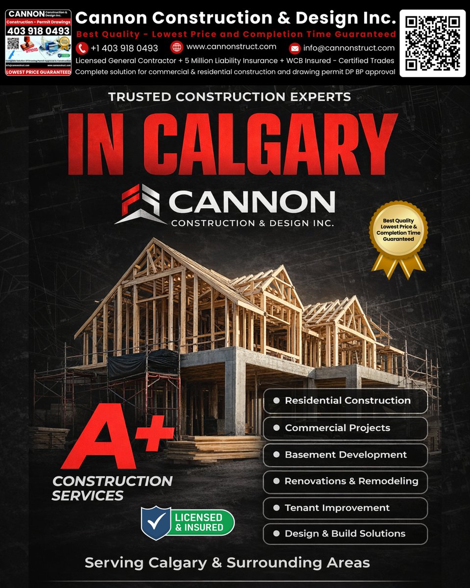 cannonstruct's tweet image. Complete Construction, Renovation &amp;amp; Design Drafting, Drawing Permit Services - Licensed &amp;amp; Insured | $5M Liability Insurance | WCB Certified - Best Price &amp;amp; Fastest Completion Guaranteed Call Now for a Free Consultation: +1 403-918-0493 cannonstruct.com