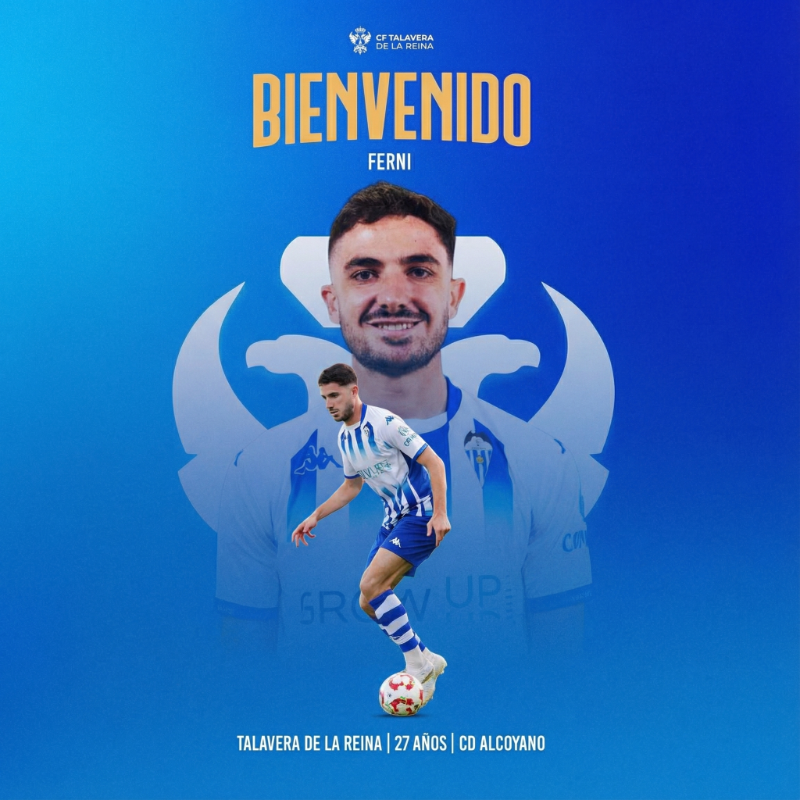 CFTalavera's tweet photo. 📌 𝐅𝐈𝐂𝐇𝐀𝐉𝐄 | Ferni se convierte en nuevo jugador del CF Talavera.

Extremo con desborde, formado en la @AtletiAcademia y con experiencia en la categoría. Talaverano de nacimiento, vuelve a casa para sumar calidad al ataque.

¡Bienvenido, @Rubenfer8 ! 💙