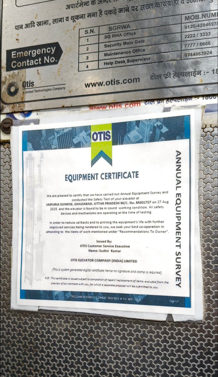 arvindiarvind's tweet photo. @OtisElevatorCo सर्टिफिकेट झूठा या otis https://t.co/ydhvMuM4Km