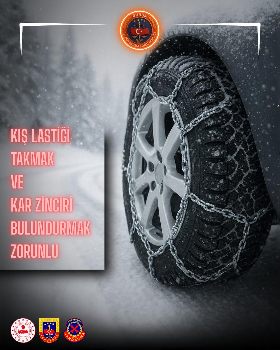 Uludağ’a kendi aracıyla çıkış yapacak vatandaşlarımızın can ve mal güvenliğinin sağlanması amacıyla, araçlarında kış lastiği takılı olması zorunludur. Ayrıca kar zincirlerinin araçta bulundurulması ve gerektiğinde derhal takılabilecek şekilde hazır edilmesi gerekmektedir. 

Bu