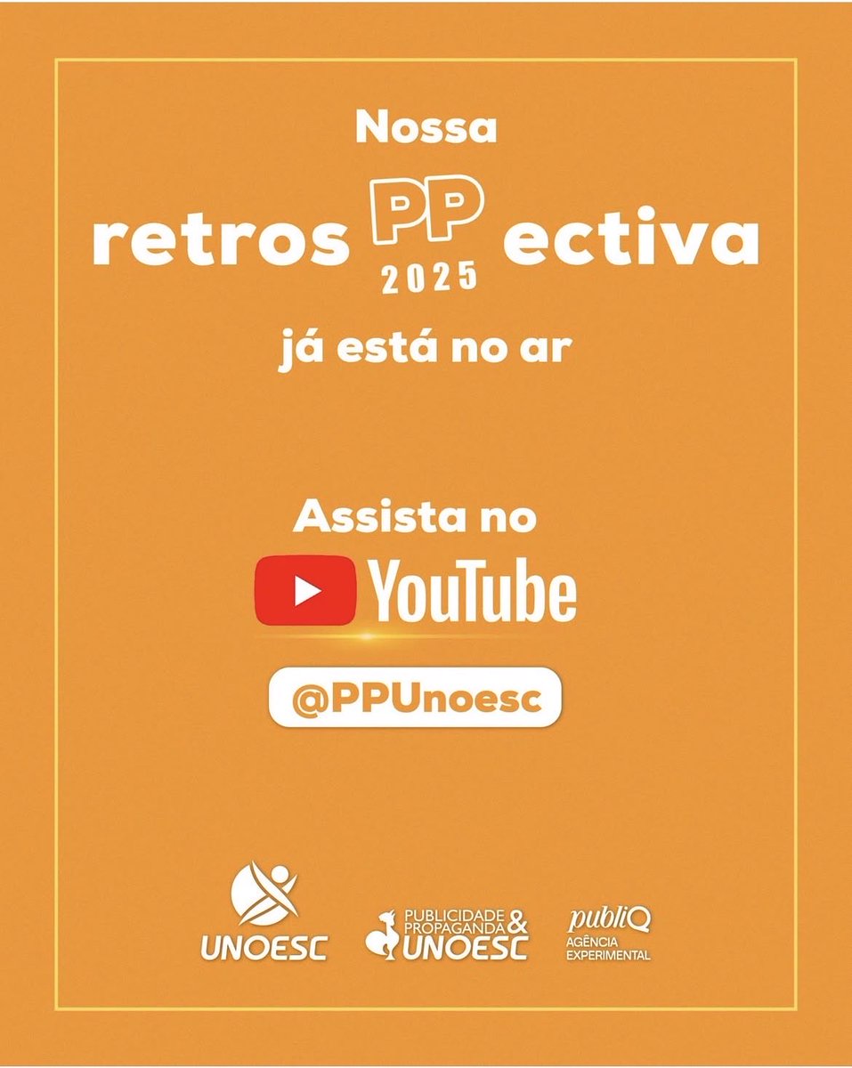 ppunoesc's tweet photo. ✨ RetrosPPectiva 2025 – Curso de Publicidade e Propaganda ✨
Relembre os melhores momentos, projetos incríveis, experiências, bastidores e tudo o que marcou o nosso ano! 💡🎬📚
👉 Dá o play e confira: https://t.co/vOhcFYNiVP

#Retrospectiva2025 #ppunoesc https://t.co/9Hja1JxQQL