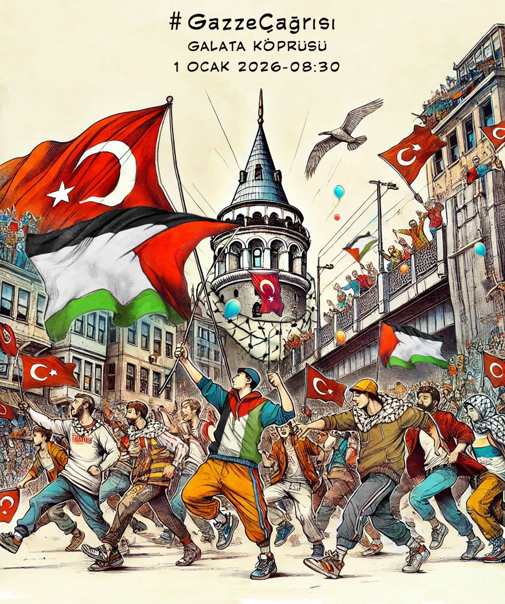 Kimlikleri kapıda bırakıp geliyoruz. Sadece insan olmanın hakkıyla geliyoruz. 1 Ocak’ta Galata Köprüsü’nde buluşup zulme karşı duruyoruz. Bir arkadaşını da al gel; bir kişi eksik kalmasın. #GazzeÇağrısı
📍 Galata Köprüsü
🗓 1 Ocak 2026
⏰ 08.30