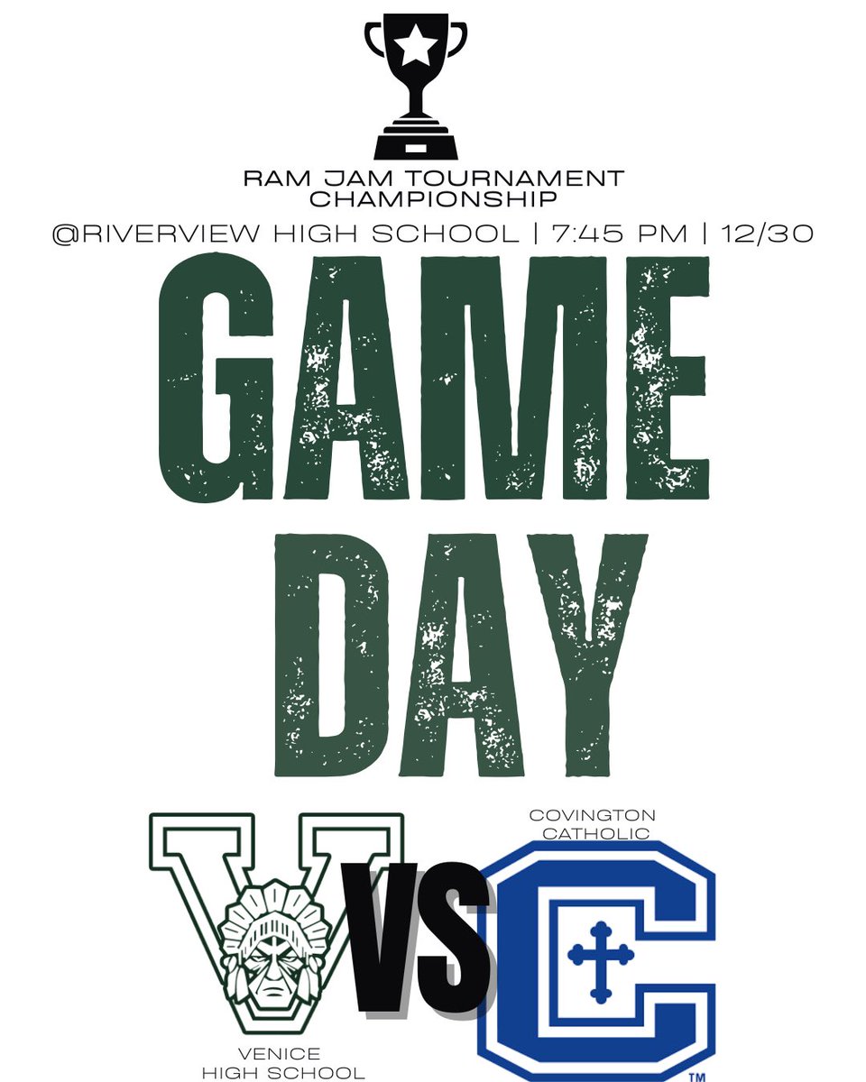 GAMEDAY!
📍 Riverview high school 
🕰️ 7:45pm
VS. Covington Catholic (KY) 

RAM JAM CHAMPIONSHIP!