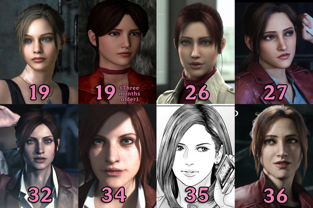 Claire Redfield's age in every version 
(Game, cg animation, manga)

#ClaireRedfield
#REBHFun