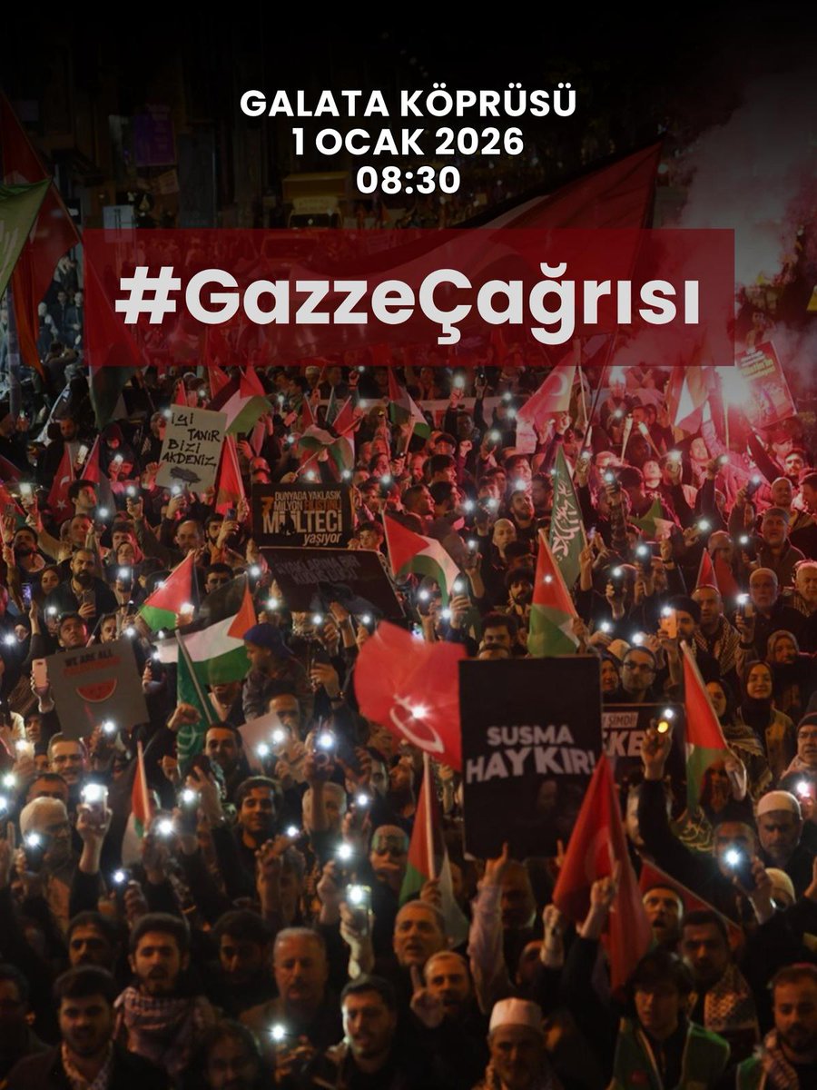 Bazı sabahlar vardır; insanın hayatına not düşer. 1 Ocak sabahı da öyle bir sabah olsun istiyoruz. Galata Köprüsü’nde bir araya gelip “insanlık hâlâ ayakta” diyeceğiz. Kısacık bir vakit ayır, gel. #GazzeÇağrısı
📍 Galata Köprüsü
🗓 1 Ocak 2026
⏰ 08.30