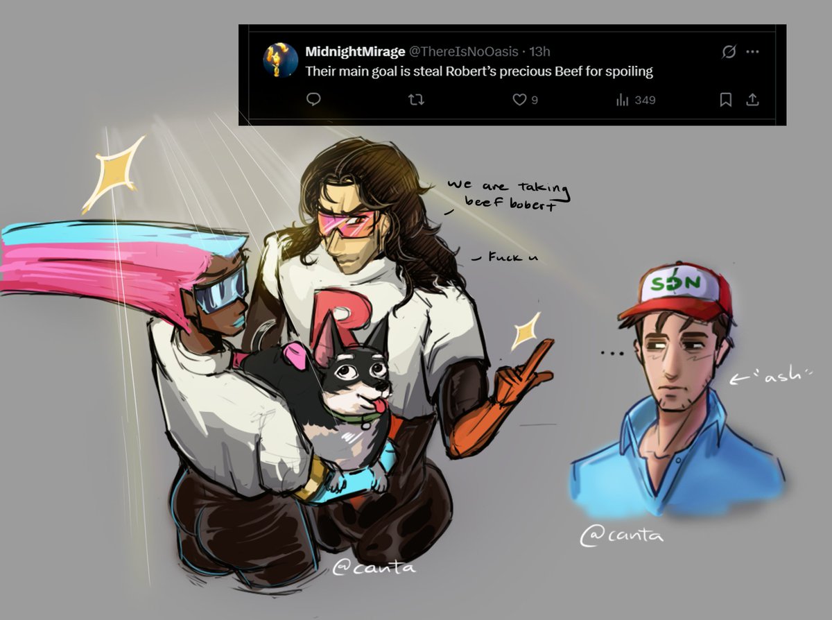 cantaa_aa's tweet photo. some art i made base off the comments i got. Team rocket stealin beef once again
.
#TeamRocket #prism #dispatchprism #flambae #dispatch #dispatchfanart #beef #robertrobertson #robert #meowth https://t.co/x6D2xvheKp