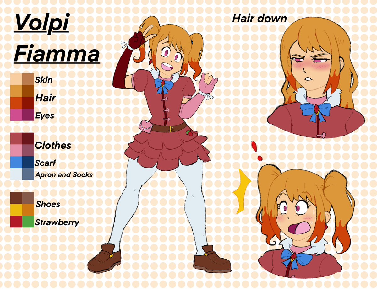 Magical Mythical Antics concept art! This is Volpi a reaccuring character that we will encounter! She has a fiery personality &amp; loves all cute things! She works with her partner Snow to make the best Desserts!
#webcomic #artmoots #oc #conceptart #originalcharacter #artmoot