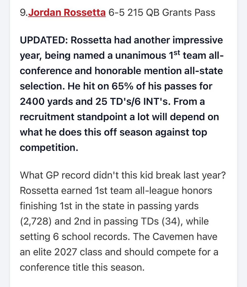 JordanRossetta's tweet image. Thank you @JordanJ_ and @PrepRedzoneOR for the write up and the new ranking!! 

#1 QB in Oregon class of 27
