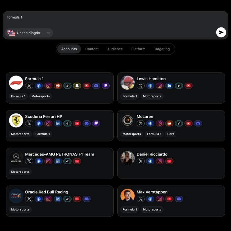 socialdatabase's tweet photo. We built Socialdatabase, the search engine for the social web.

Enter one prompt, get:
- Top accounts across platforms
- Trending content in your niche
- Deep audience insights
- Targeting packs

In Beta and it’s 100% FREE for early adopters. Your honest feedback is appreciated.