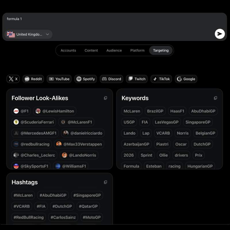 socialdatabase's tweet photo. We built Socialdatabase, the search engine for the social web.

Enter one prompt, get:
- Top accounts across platforms
- Trending content in your niche
- Deep audience insights
- Targeting packs

In Beta and it’s 100% FREE for early adopters. Your honest feedback is appreciated.