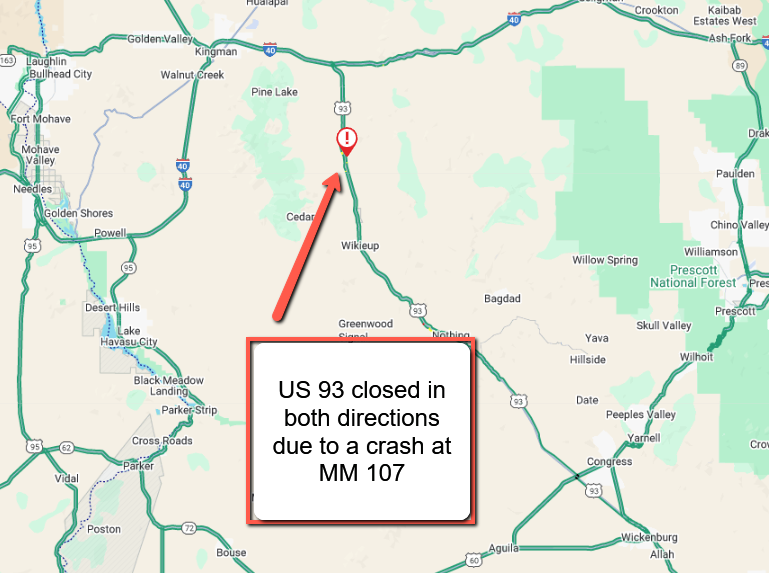 CLOSED* US 93 is closed in both directions due to a crash at MM