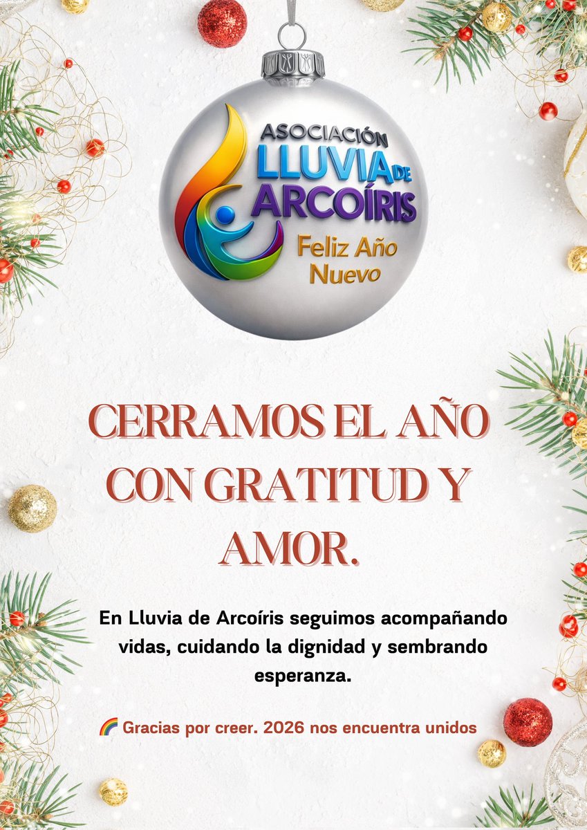 Al cerrar este año, desde  Lluvia de Arcoíris elevamos un profundo agradecimiento a cada persona, familia, comunidad, aliado y organización que caminó junto a nosotros, creyendo en la dignidad humana, la solidaridad y la esperanza como motores de transformación social. #Feliz2026