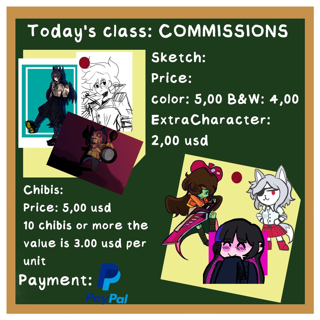 Una tablita de comisiones nueva!! que si esta bonita por fin, solo tomo 2 años de diseño en la uls XDDD.
Mi trabajo es bakan piénsenlo tambien soy el desaparecido <a href="/HiroiLover/">HiroiDrunkLover</a> 😛
#comisionesabiertas #comisiones #comissionsopen #comission #art #fanart #artist #AnimeArt #animeartist