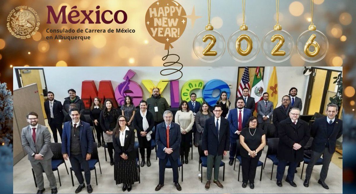 2025: año productivo para 🇲🇽 en Nuevo México. Estamos listos para recibir el 2026, lleno de proyectos y energía renovada.
📷:#TeamAbq <a href="/ConsulMexAlb/">ConsulMexAlb</a> en ocasión de la visita del Canciller (<a href="/jrdelafuenter/">Seguimiento a Juan Ramón de la Fuente</a> ), y del Subsecretario  (<a href="/r_velascoa/">Roberto Velasco Álvarez</a> )  a NM, 2025
#MuchoMéxicoEnNuevoMéxico