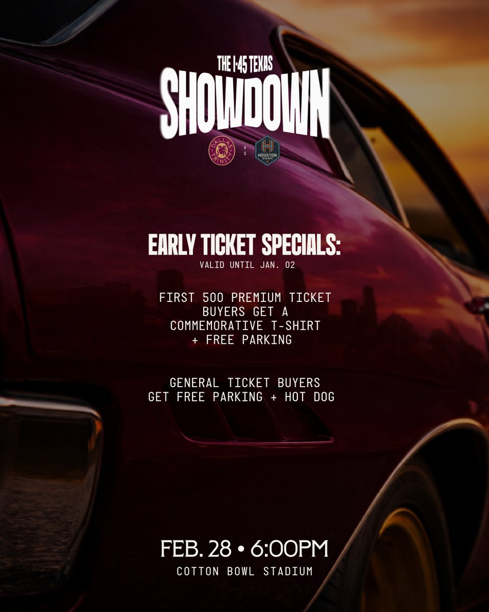 dallastrinityfc's tweet photo. Early Ticket Specials for The I-45 Texas Showdown against @HoustonDash🔥
Deal Ends January 2nd, 2026⌛
#RunRiverRun https://t.co/ylSPzmbCUB