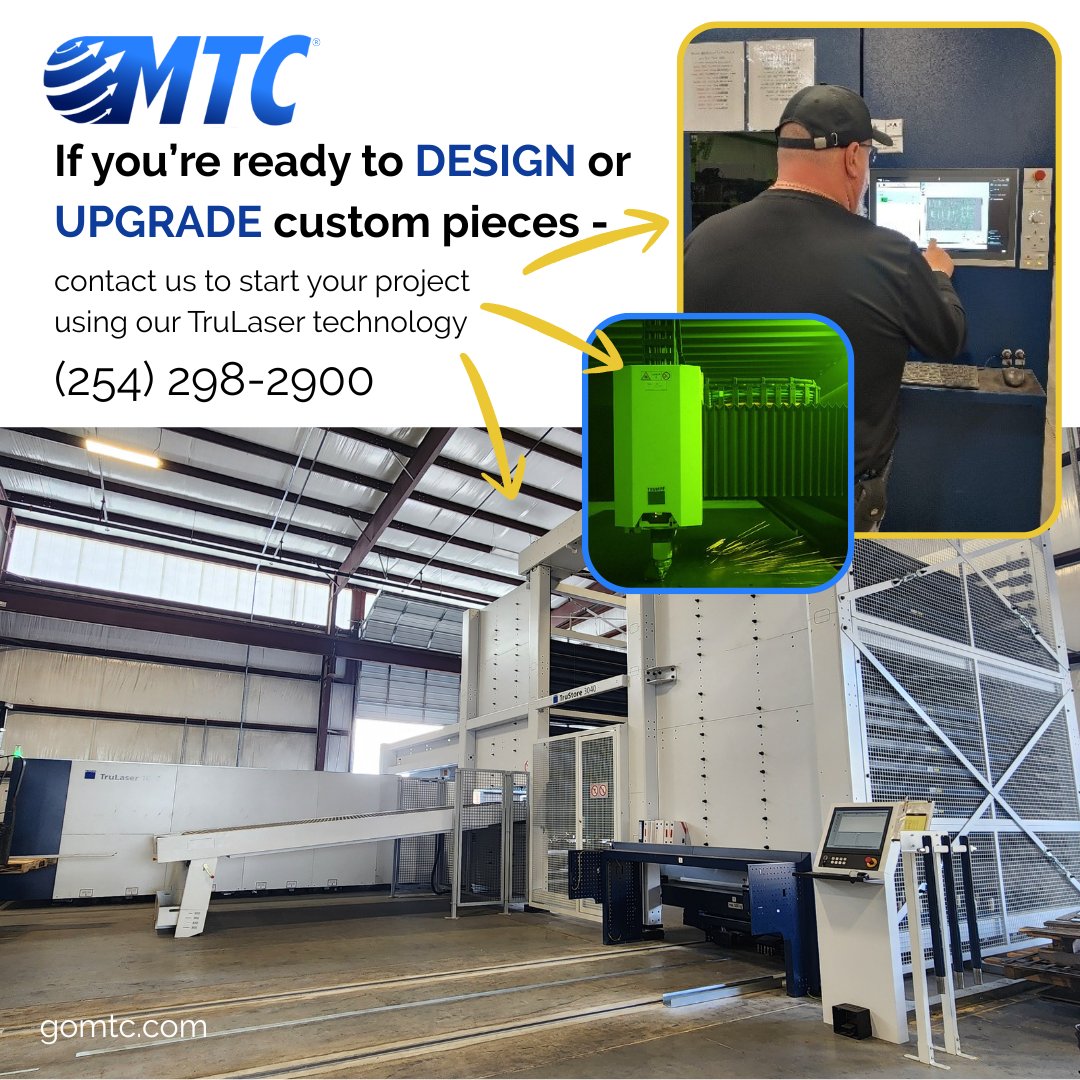 MTC’s TruLaser technology is built to handle the toughest custom jobs. Our #lasercutter approaches machined part precision on materials up to 1” thick. Perfect for durable, high-performance equipment. gomtc.com/trulaser-techn… and contact us to start your project. #GoMTC #MTCDoMore