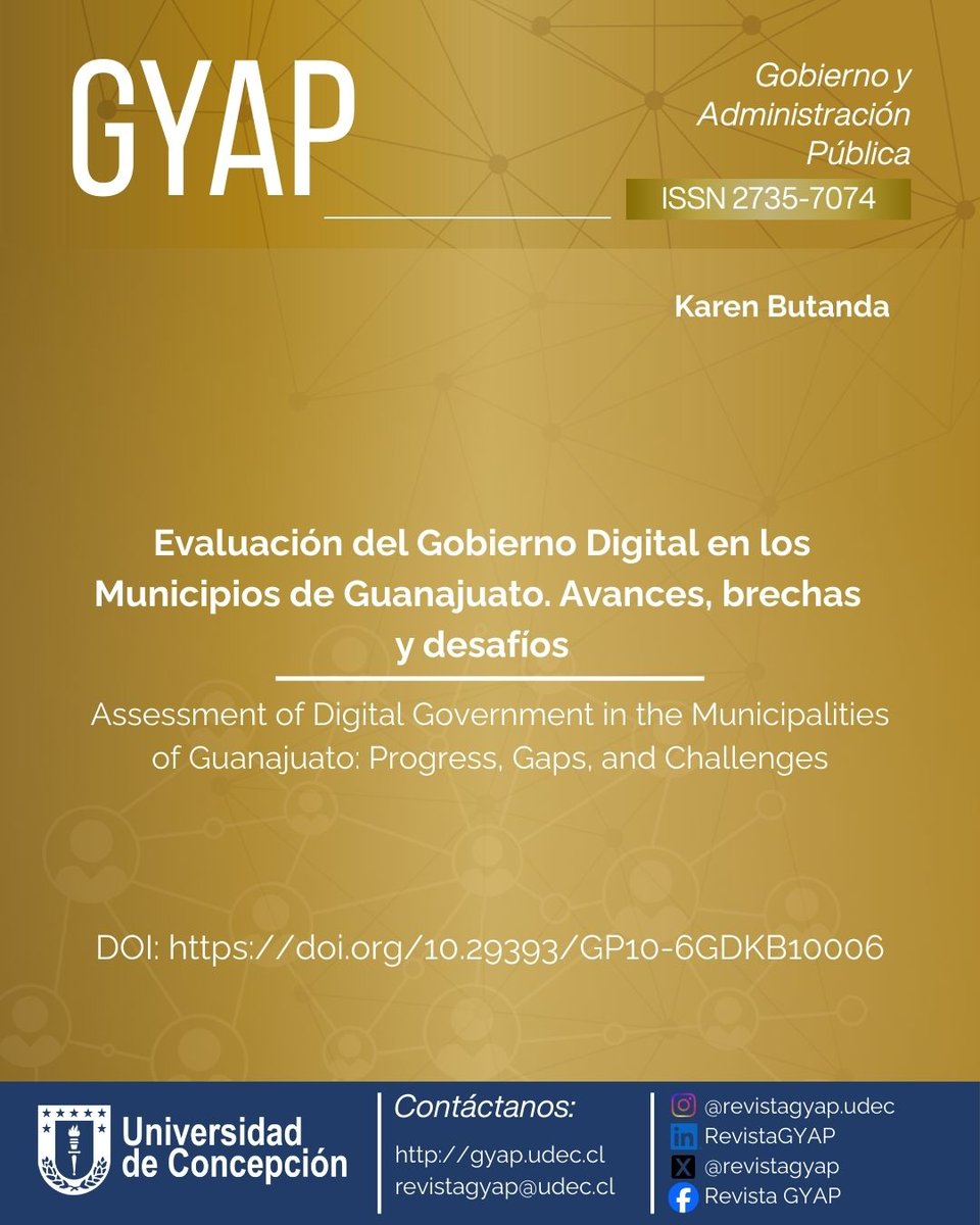 💻 ¿Qué tan digitales son realmente los municipios de #Guanajuato? 🇲🇽
Karen Butanda evalúa avances, brechas y desafíos en este nuevo artículo de la revista GYAP.
Conocimiento libre para mejorar la gestión local 👇
revistas.udec.cl/index.php/gyap…
​#CienciaAbierta #GovTech