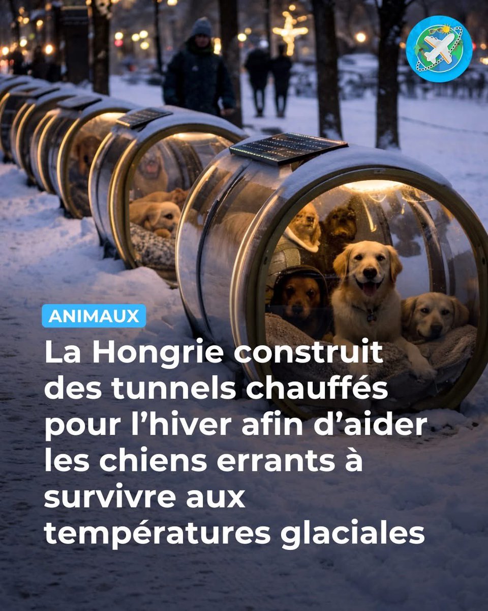 platinium230's tweet image. Alors que les températures hivernales descendent sous zéro, la Hongrie a mis en place des abris chauffés en forme de tunnels pour protéger les chiens errants du froid extrême. Ces pods isolés leur offrent chaleur, literie et un espace sécurisé pour se reposer, réduisant…