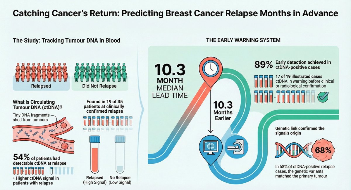 Monitoring of circulating tumour DNA allows early detection of disease relapse in patients with operable breast cancer  
👉 buff.ly/eiXX4Km 

#ctDNA #BCSM #LiquidBiopsy