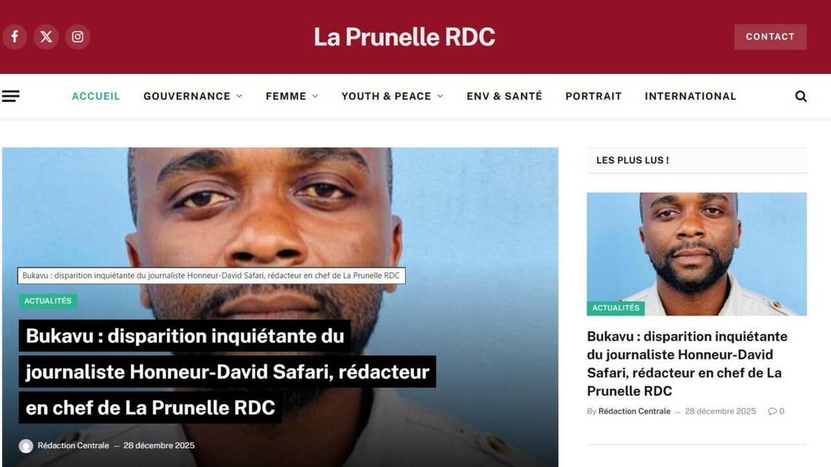 RFIAfrique's tweet photo. RDC: disparition de Honneur David Safari, journaliste de «La Prunelle RDC» à Bukavu https://t.co/0dVCCKkcDP https://t.co/3iGcDCs3l3