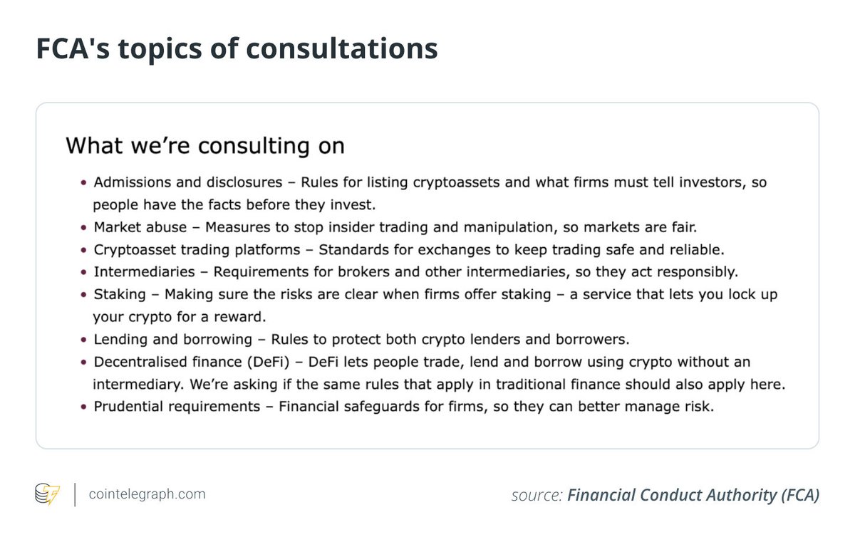 🇬🇧 NEW: The UK plans to regulate crypto like traditional finance by 2027  with a full FCA licensing regime for trading, custody, and staking, plus a  review that could reshape rules around