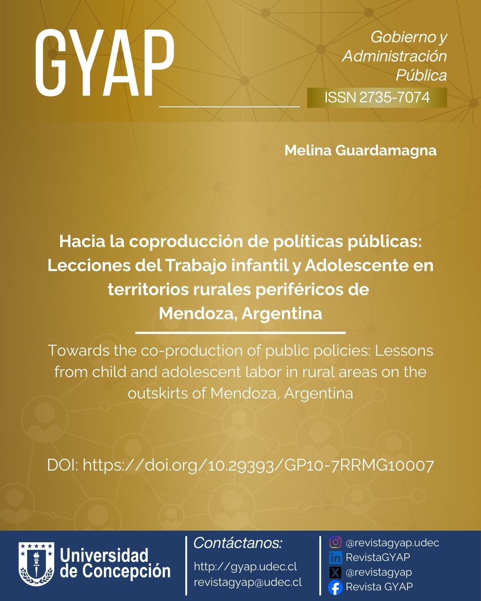 🤝 Innovación Pública: Conoce el Modelo de Intervención Participativa (MIP).
<a href="/meliguardamagna/">Melina Guardamagna</a> analiza cómo articular saberes expertos y locales para resolver problemas públicos complejos. 📄
Investigación disponible en #AccesoAbierto 🔓 ​🔗 revistas.udec.cl/index.php/gyap…
 #Mendoza