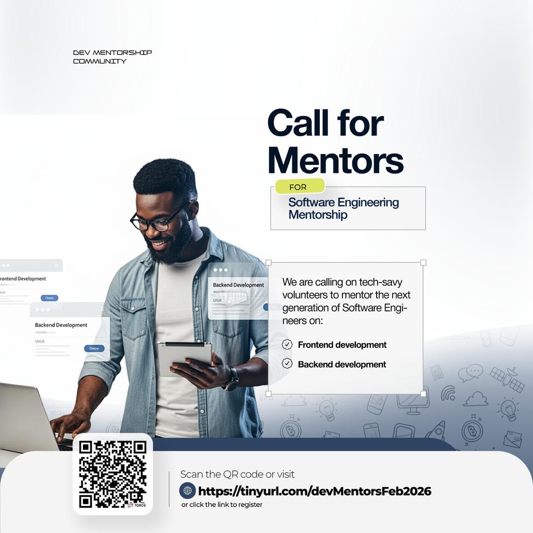 CALL FOR MENTORS

We are currently accepting applications from Frontend and Backend Engineers who are looking to mentor the next generation of Software Engineers. For more information, check the link below

lnkd.in/dn6GnWp6